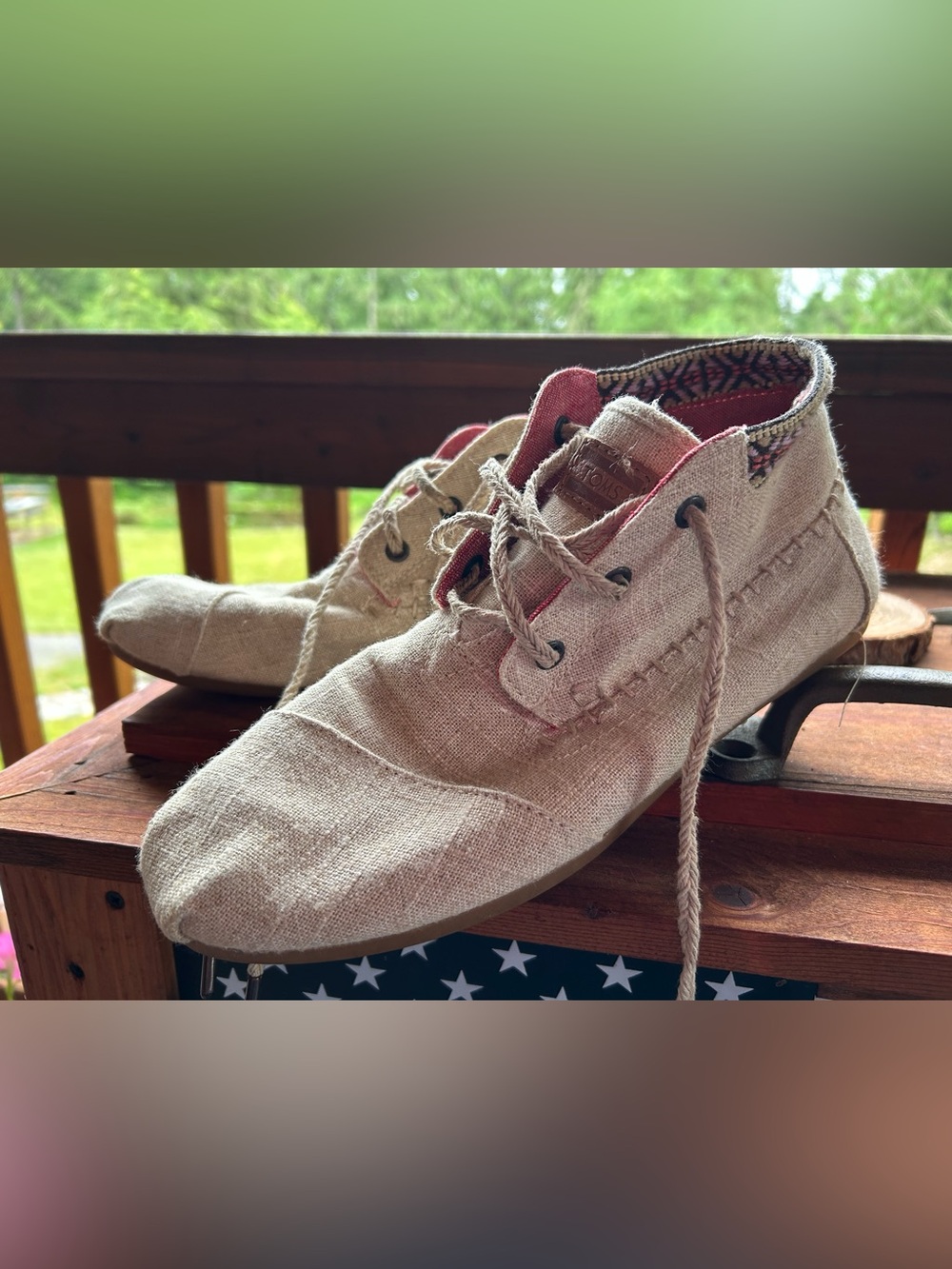 TOMS Casual Beige Linen Lace-Up Shoes 9.5